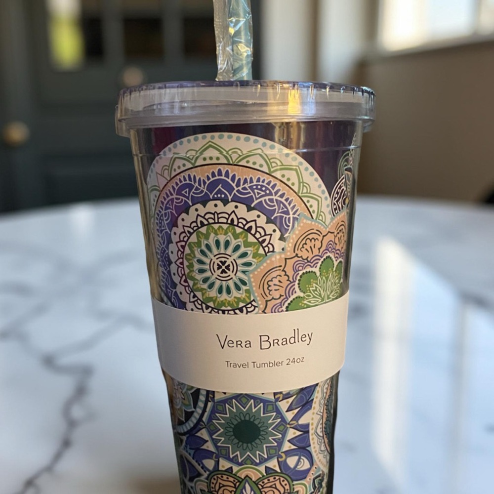 NWT-Vera Bradley Blue and Green Patterned Travel Tumbler